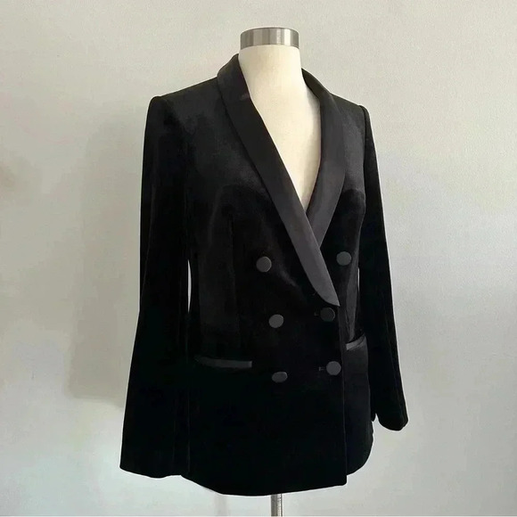 New Express Shawl Satin Collar Double Breasted Tuxedo Velvet Blazer Jacket S - Picture 6 of 10